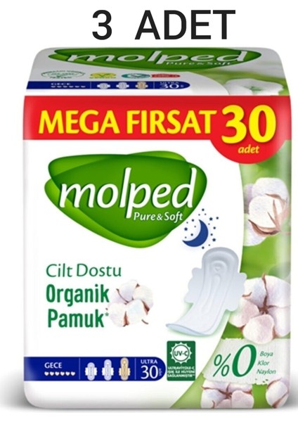 Pure Soft 30'lu Gece Ultra Pedler 5 Paket Cilt Dostu Organik Pamuk ile Gün Boyu Konfor fiyatları