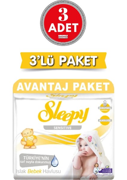 Sensitive Kokusuz Islak Havlu 3 x 90'lı 270 Yaprak Günlük Kullanım İçin Hassas Temizlik modelleri