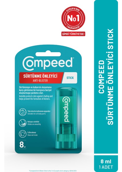Sürtünme ve Kabarcık Oluşumuna Karşı Ayak ve Vücut İçin Sürtünme ve Kabarcık Önleyici Stick - 8 ml