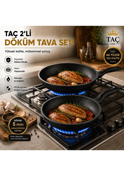 Taç Valeriya Döküm 2'li Tava Seti 24 & 28 cm