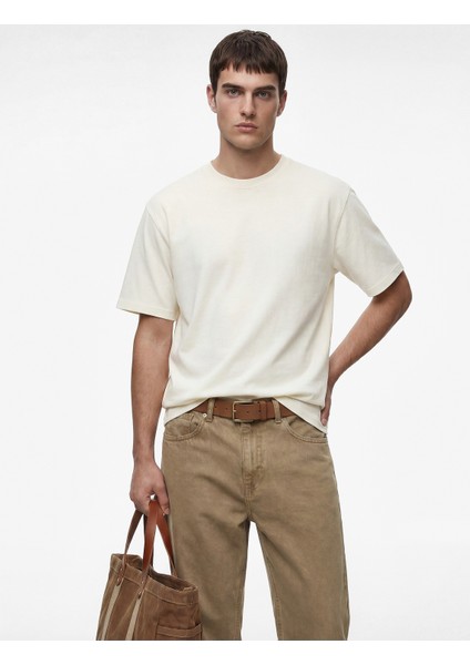 Pamuklu Kısa Kollu Bisiklet Yaka Basic Oversize Tişört modelleri