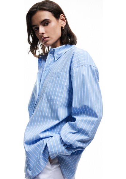 Klasik Yaka Uzun Kollu Oversize Poplin Gömlek modelleri