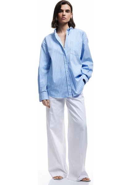 Klasik Yaka Uzun Kollu Oversize Poplin Gömlek fırsatları