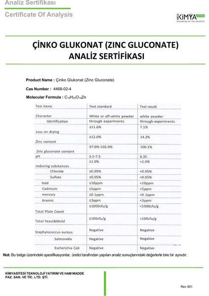 Çinko Glukonat (Zinc Gluconate) - 100GR modelleri