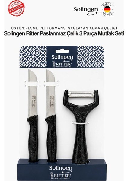 Ritter 3'lü Paslanmaz Çelik Mutfak Seti Bıçak ve Sebze Soyacağı Siyah fiyatları