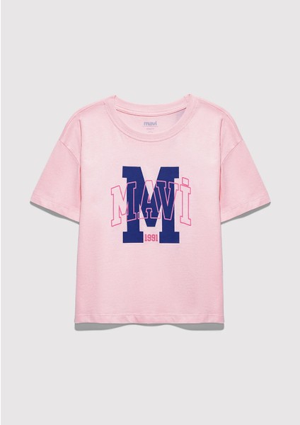 M Logo Baskılı Pembe Tişört 7610390-71007