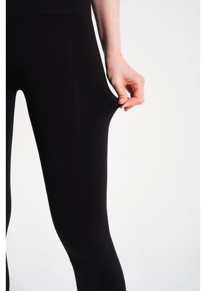 Kadın Yüksek Bel Dikişsiz Tayt - Slim Fit Spor Alt Giyim & Siyah 1450
