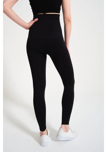 Kadın Yüksek Bel Dikişsiz Tayt - Slim Fit Spor Alt Giyim & Siyah 1450