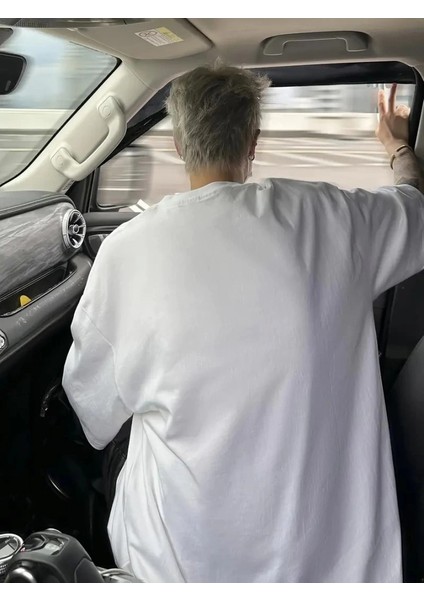 Baskılı Oversize Bisiklet Yaka T-Shirt - Beyaz modelleri