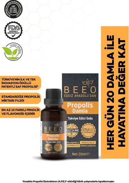 Propolis Damla 60 ml Doğal ve Katkısız Takviye Edici Gıda