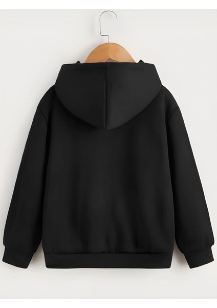 Çocuk Unisex Kapüşonlu Tatlı Kedi Baskılı Sweatshirt - Siyah fiyatları