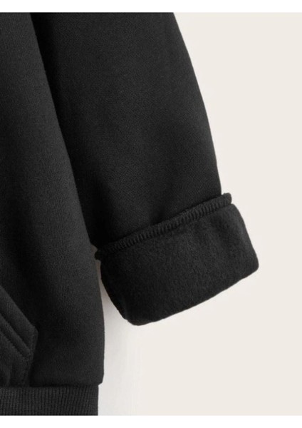 Çocuk Unisex Kapüşonlu Tatlı Kedi Baskılı Sweatshirt - Siyah modelleri