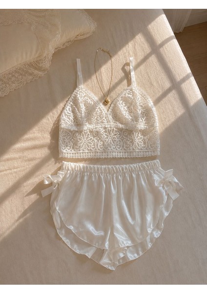 3'lü Beyaz Dantel Bralet Şorttakımı fiyatları