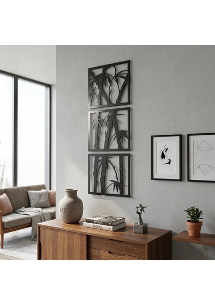 Modern 3 Parçalı Bambu Motifli Estetik Metal Duvar Panosu fiyatları