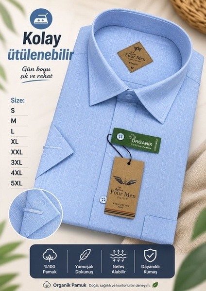Beyome Erkek Keten Görünümlü Kısa Kollu Gömlek Rahat Kalıp Yazlık Nefes Alan Kumaş S-5xl görsel 8