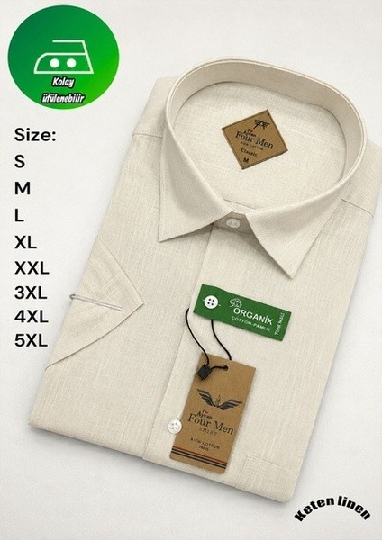 Beyome Erkek Keten Görünümlü Kısa Kollu Gömlek Rahat Kalıp Yazlık Nefes Alan Kumaş S-5xl görsel 6