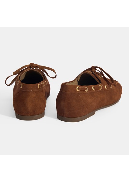 Limited Edition Kadın Taba Bağcık Detaylı Süet Loafer