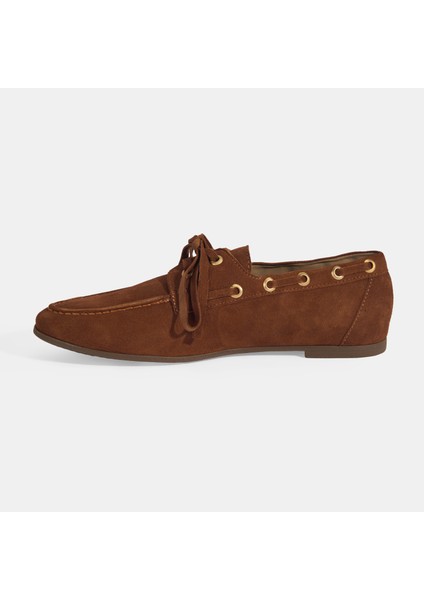 Limited Edition Kadın Taba Bağcık Detaylı Süet Loafer modelleri