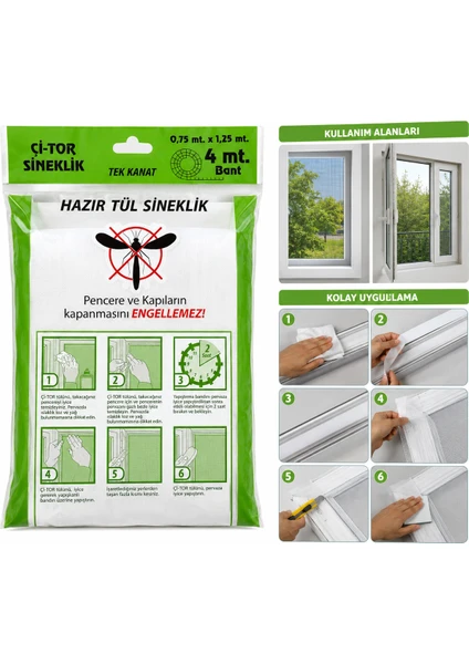 Hazır Tül Sineklik Tek Kanat 0,75 x 1,25 M 4 Metre Bantlı Pencere Kapı Sinekliği, görsel 1 / 1