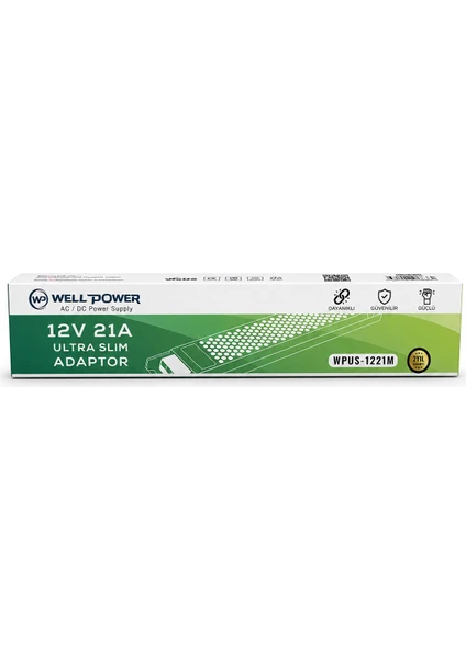 Well Power 12V 21A Ultra Slim Adaptör WPUS-1221M LED Şerit Güç Kaynağı, görsel 1 / 1