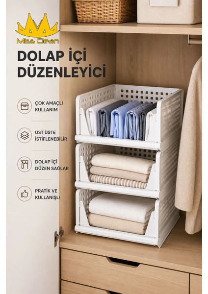Missclean Beyaz Kayar Raf Sistemi 3 Adet Plastik Dolap İçi Düzenleyici ve Çok Amaçlı Organizer