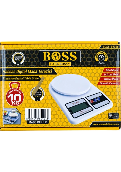 Boss Hassas Dijital Masa Terazisi 10 kg Kapasiteli LCD Ekranlı Mutfak ve Masa Tartısı, görsel 2 / 2