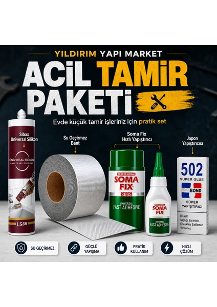 Somafix Acil Tamir Seti, Ev Için Pratik Onarım Paketi, Silikon Bant ve Yapıştırıcı Seti, görsel 1 / 1