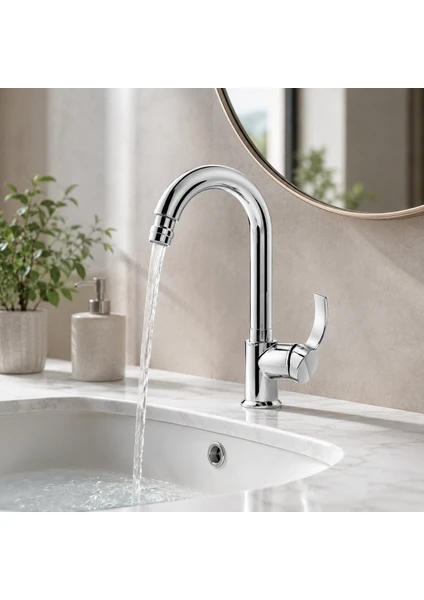 Ilhan Vega Oynar Başlıklı Krom Lavabo Bataryası, Tek Kollu Modern Banyo Musluğu, görsel 3 / 4