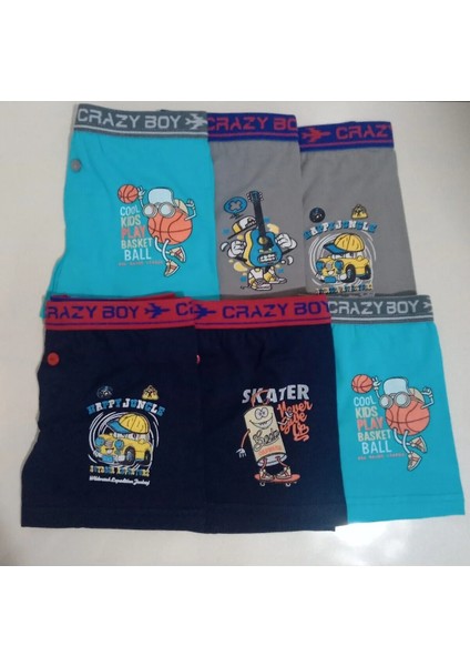 Erkek Çocuk Elastan Baskılı Boxer 6'lı Paket