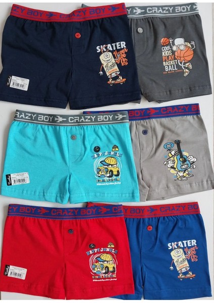 Erkek Çocuk Elastan Baskılı Boxer 6'lı Paket
