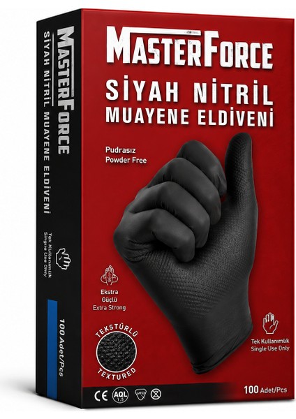 Masterforce Siyah Nitril Eldiven 50’li Paket Pudrasız Ekstra Kalın Profesyonel Eldiven fiyatları