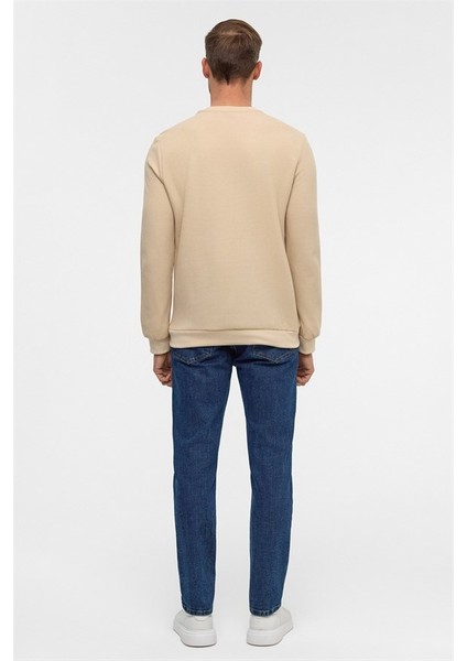 Bej Regular Bisiklet Yaka Sweatshirt
