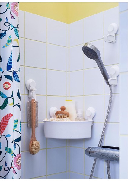 Beyaz Duş Sepeti Üçgen Model Ikea Banyo Raf Vantuzlu Sepet fiyatları