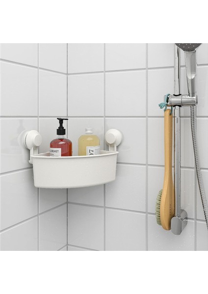 Beyaz Duş Sepeti Üçgen Model Ikea Banyo Raf Vantuzlu Sepet fırsatları