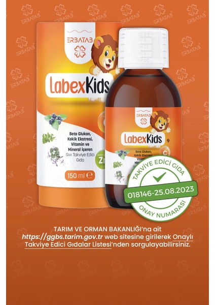 Labex Kids Çinko Kekik Beta Glukan Karamürver Çocuk Multivitamin Şurup 150 ML