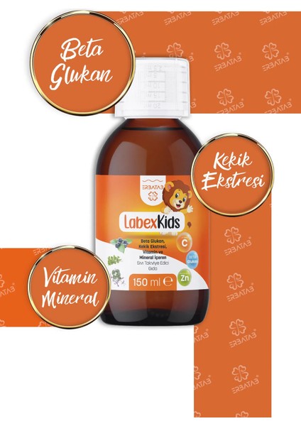 Labex Kids Çinko Kekik Beta Glukan Karamürver Çocuk Multivitamin Şurup 150 ML