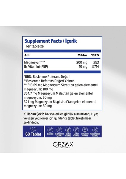 ExtraMag Üçlü Kombinasyon Magnezyum 200 mg Takviye Edici Gıda 60 Tablet fiyatları