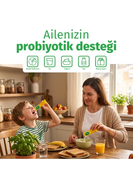 Probiyotik 30 Saşe, 5 Milyar Probiyotik, C ve D Vitamini, Yüksek Lif, Doğal Çilek Aromalı, Çocuk ve Yetişkin, Kolay kullanım