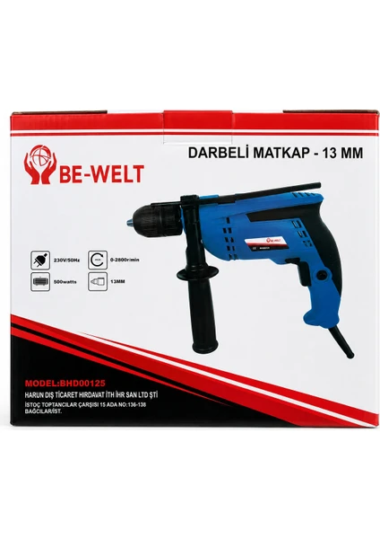 Be-Welt 500W 13 mm Darbeli Matkap 2800 Devir Yan Saplı, görsel 1 / 2