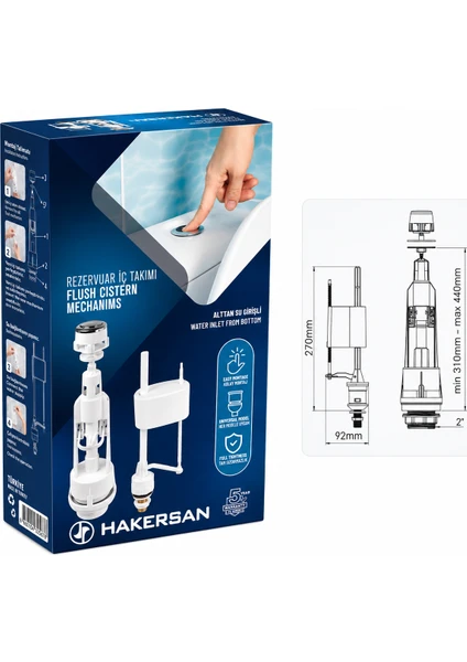 Hakersan Pure Rezervuar Iç Takımı Altan Su Girişli Universal Klozet Rezervuar Mekanizması, görsel 1 / 1