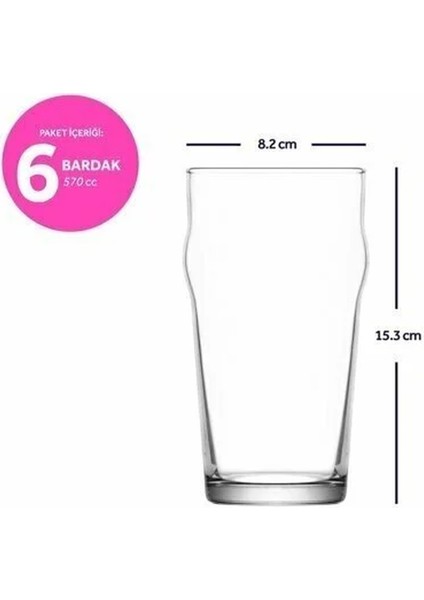 Noniq Cam Bira Bardağı 6'lı 570 ml