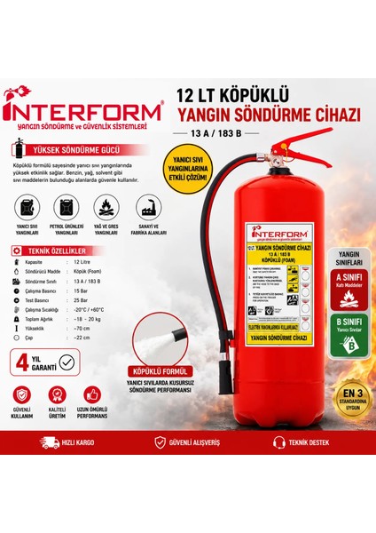 Interform 12 kg Köpüklü Yangın Söndürme Cihazı modelleri