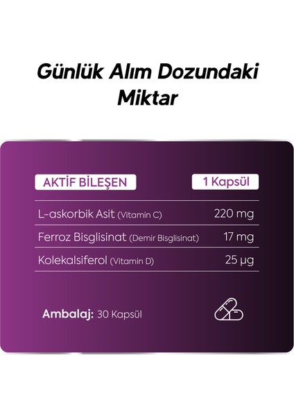Ferrocel – Demır Bısglısınat, Vıtamın D3 ve Vıtamın C 30 Kapsül indirimleri