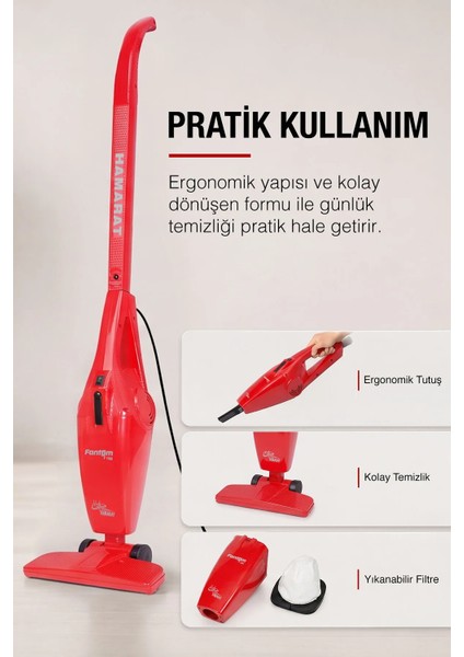 Hamarat P-1500 Toz Torbasız Elektrikli Süpürge Kırmızı fırsatları