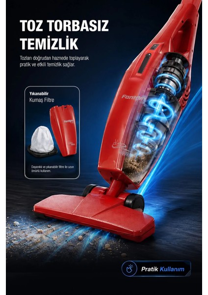 Hamarat P-1500 Toz Torbasız Elektrikli Süpürge Kırmızı