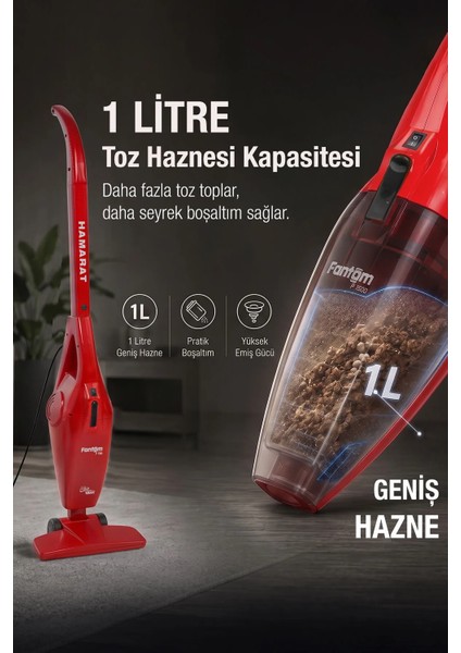 Hamarat P-1500 Toz Torbasız Elektrikli Süpürge Kırmızı