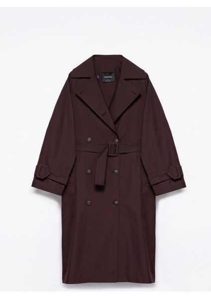 Kadın Koyu Bordo Pileli Oversize Trençkot