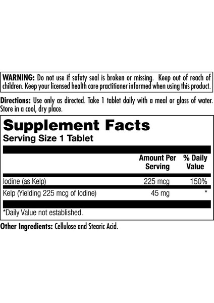 Kelp 225 Mcg Lodine 250 Tablets modelleri
