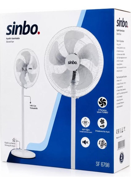 Sinbo Ayaklı Vantilatör - 5 Pervaneli - 16 Inç - Beyaz Renk Midastech fırsatları