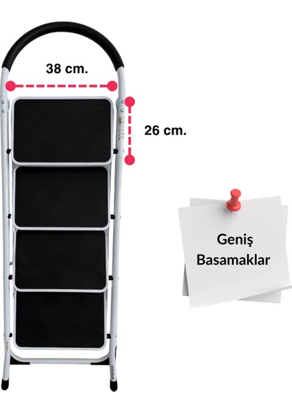 Çelik 4 Basamaklı Geniş Basamak Ev - Ofis Tipi Merdiven - Tutacaklı fırsatları